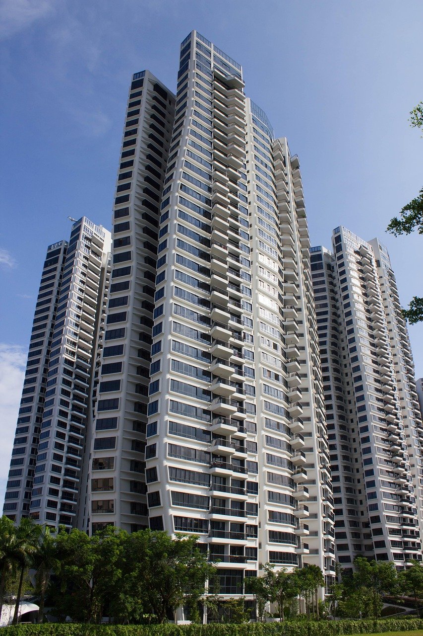 buildings, skyscrapers, condominiums, residential buildings, high-rise, high-rise buildings, architecture, facades, singapore, skyline, modern buildings, modern architecture, blue sky